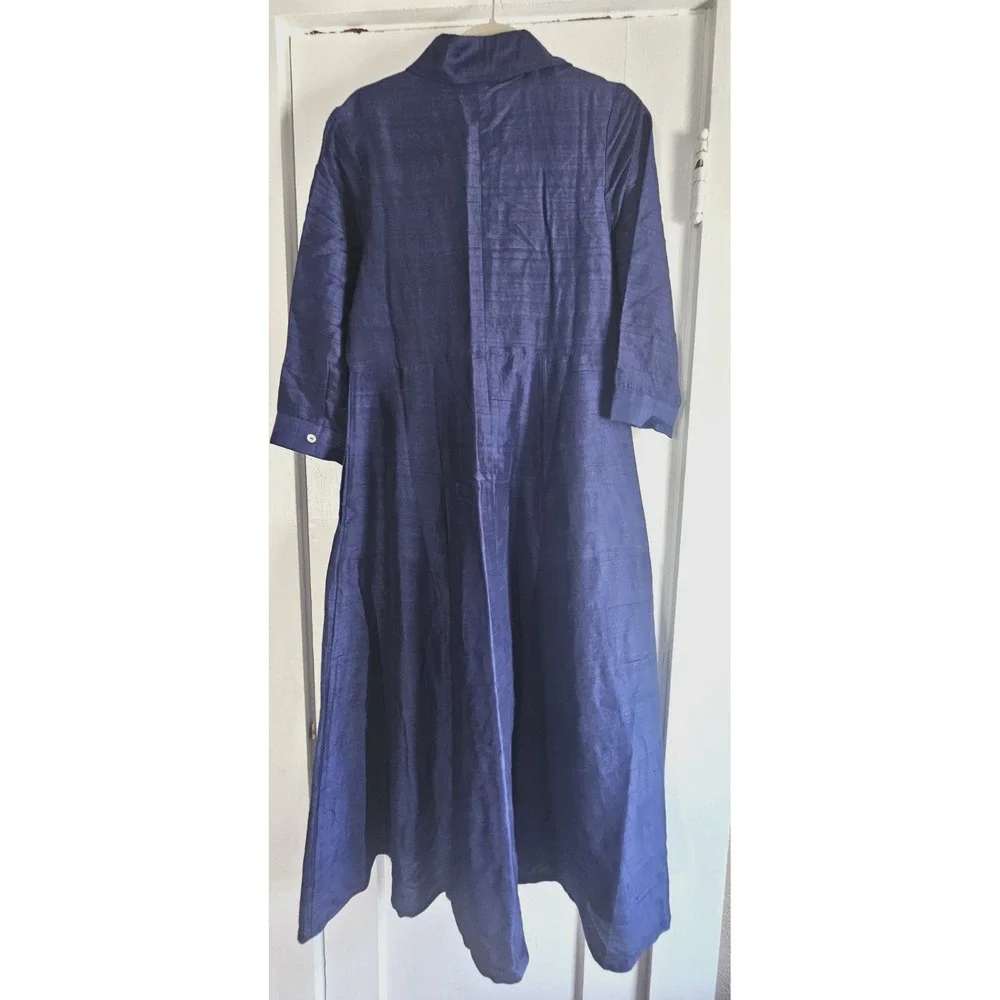 NWT Julia Amory Jane twilight blue 100% silk dupioni shirt dress